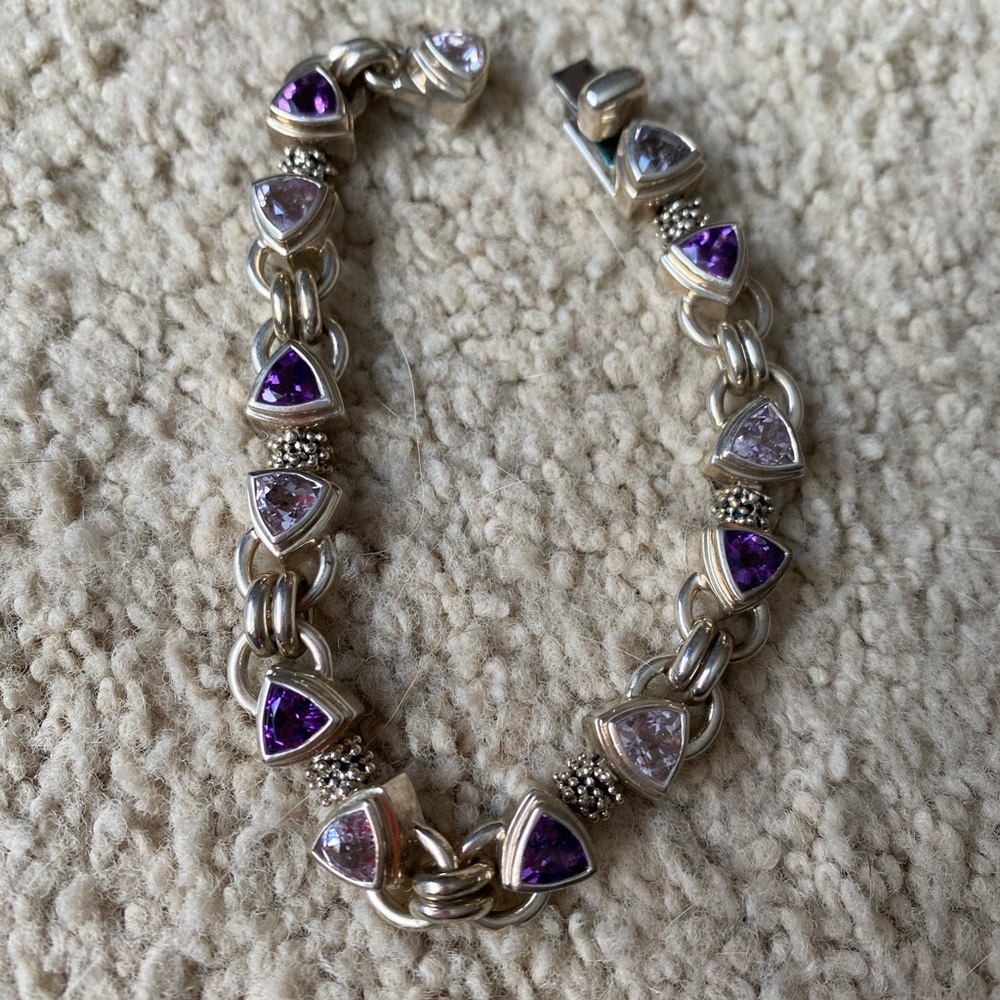 Michael Dawkins Silver and Amethyst Trillion Bracelet
